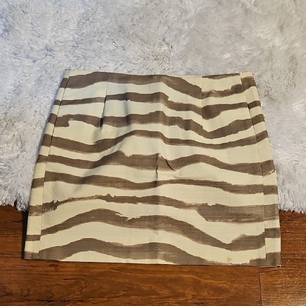 J. CREW Zebra Print Mini Skirt Womens Size 2 Beige Brown Cotton Blend